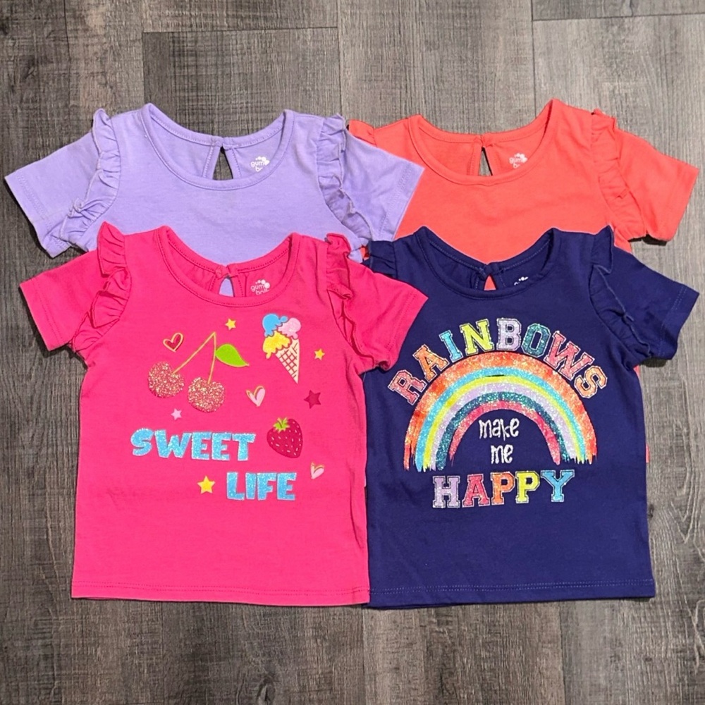 New Bundle of 4 Baby & Toddler Girls Size 12 Months Keyhole Ruffle Tees